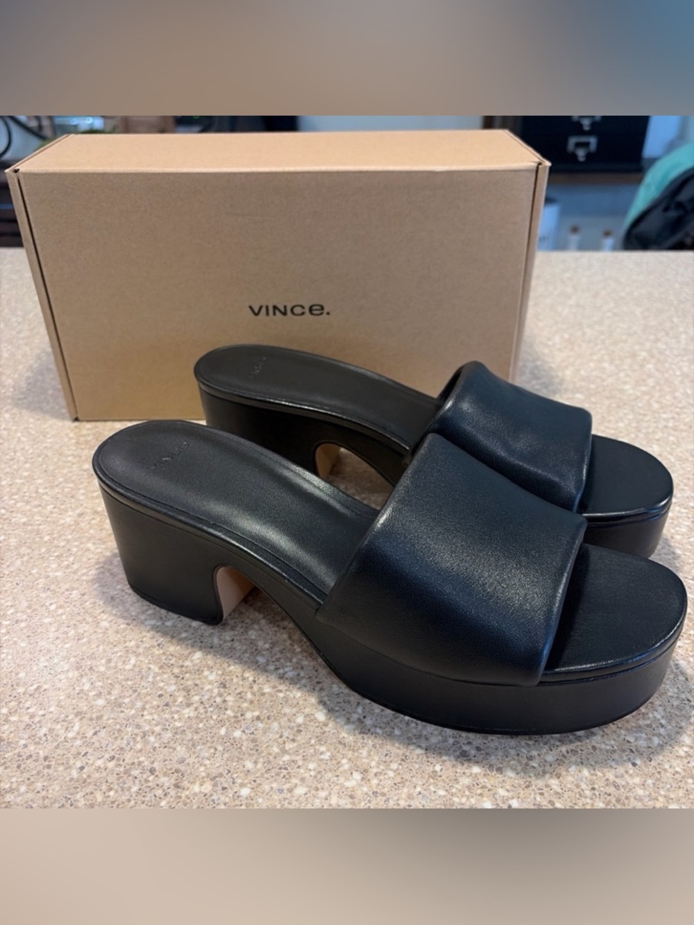 NIB Vince Margo Leather Black Heel Platform Sandals Women’s US 9 / EU 40 $175